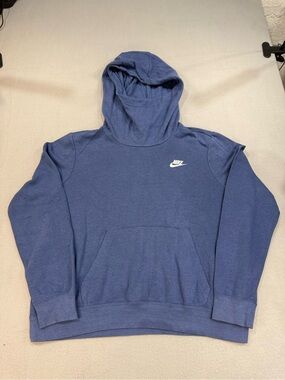 Nike Women’s Navy Blue Funnel Neck Pullover Hoodie with White Swoosh L